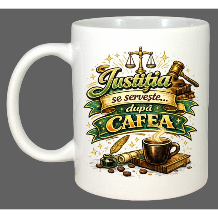 Cana Justitia Se Serveste Cu Cafea Avocat Balanta, Cadou, Sarbatori, Cri-Flo, Culoare Alb, 330 ml