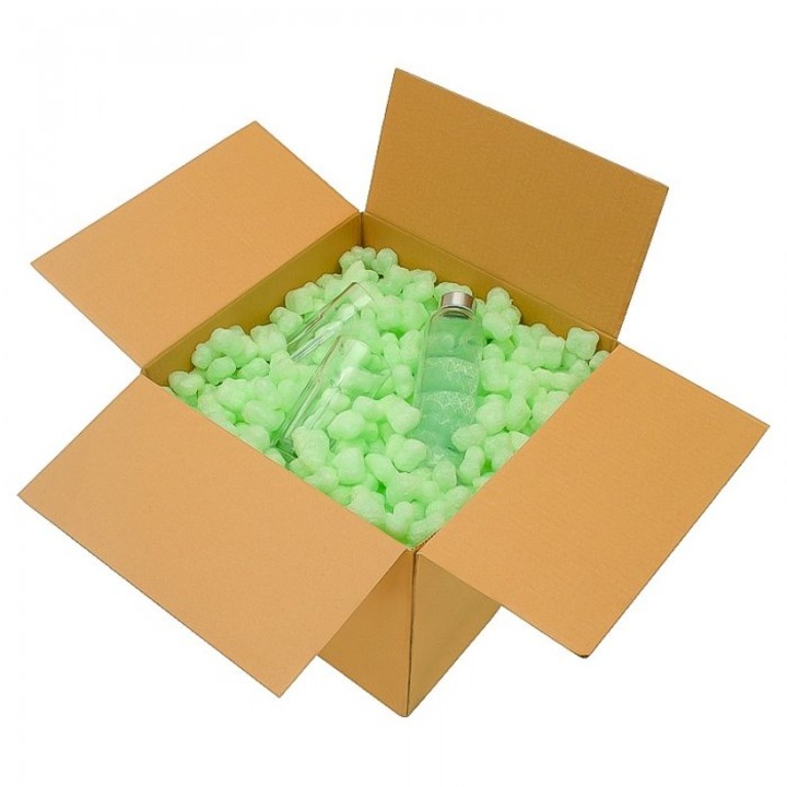 Fulgi Biodegradabili pentru Ambalare, 100 Litri, Cutie, pe baza de Amidon, Apa si PVA, Culoare Verde