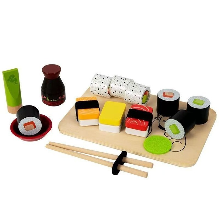 Set sushi lemn, 16 piese, multicolor, 3 ani+
