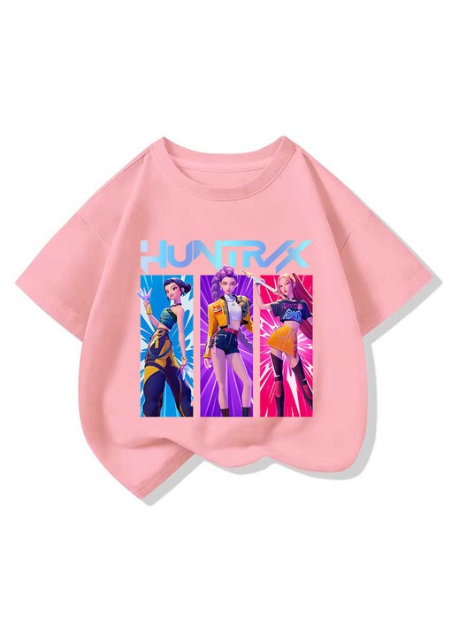 Gyermek polo, HUNTRIX, K-Pop, epikus grafikus design, pamut, Rózsaszín