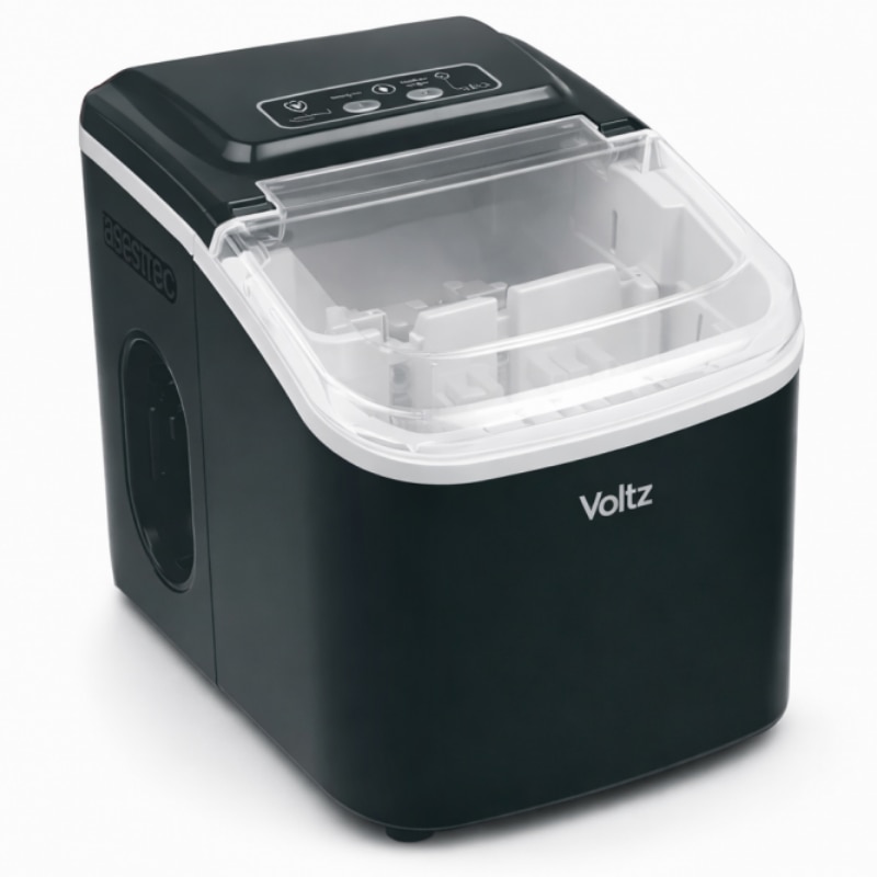 Masina de facut gheata Oliver Voltz OV51447E, 120 W, 0, 8 l, 12 kg/24 ore, R600a, Autocuratare, Comanda tactila, Negru