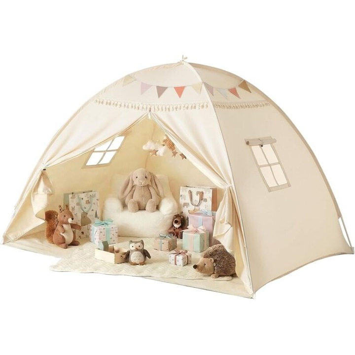 Cort pentru copii, casa de joaca, design dome, bej, 198x141x132cm