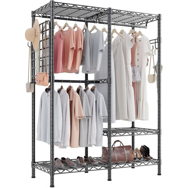 Umeras pentru haine, extensibil, mobil, capacitate mare, negru, 90x57.8x190cm