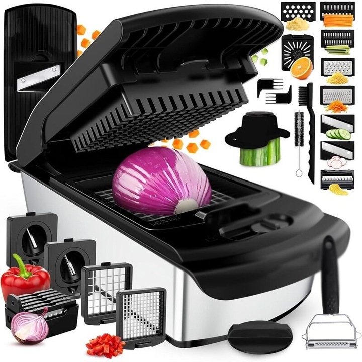 Feliator manual Pro Original, 5 cupe, inox, negru, capacitate mare, usor de curatat