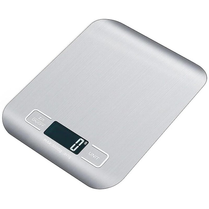 Cantar de bucatarie digital 5kg, ecran LCD, otel inoxidabil, pentru alimente si bijuterii