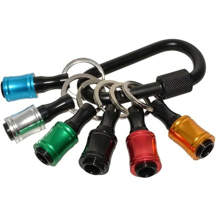 Set 6 surubelnite cu prindere hexagonala 1/4", extensie portabila cu carabina, negru