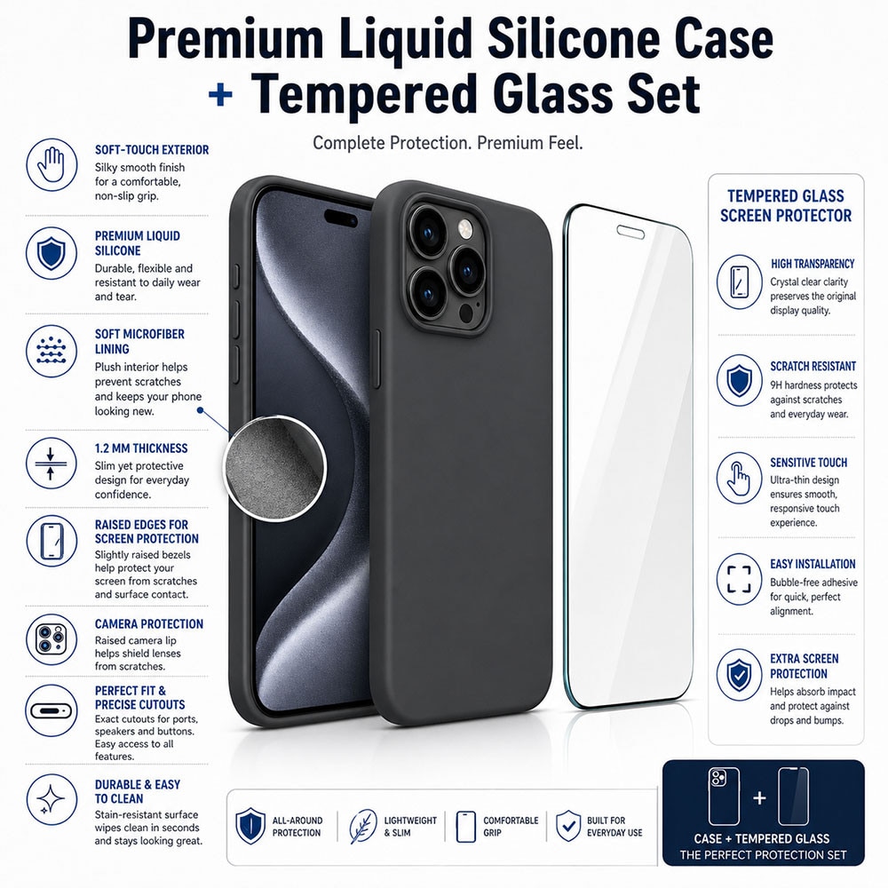 BestCase® Husa Premium Liquid Silicon + Folie de sticla inclusa Compatibila cu OPPO A5x, 1.2mm Slim, Microfibra in interior, Antisoc, Rezistent la socuri, Protectie camera, Negru