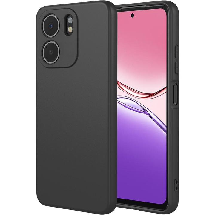 BestCase® Husa Premium Liquid Silicon + Folie de sticla inclusa Compatibila cu OPPO A5x, 1.2mm Slim, Microfibra in interior, Antisoc, Rezistent la socuri, Protectie camera, Negru