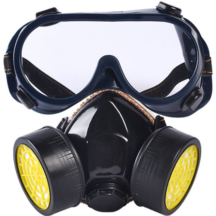 Masca respiratorie reutilizabila cu ochelari, accesorii echipamente protectia muncii, PVC, rezistenta la praf