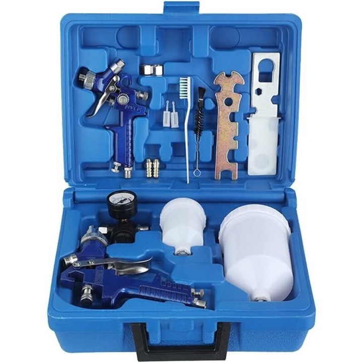 Set pistoale de vopsit H-827 si H-2000, 125ml si 600ml, metal si plastic, design ergonomic