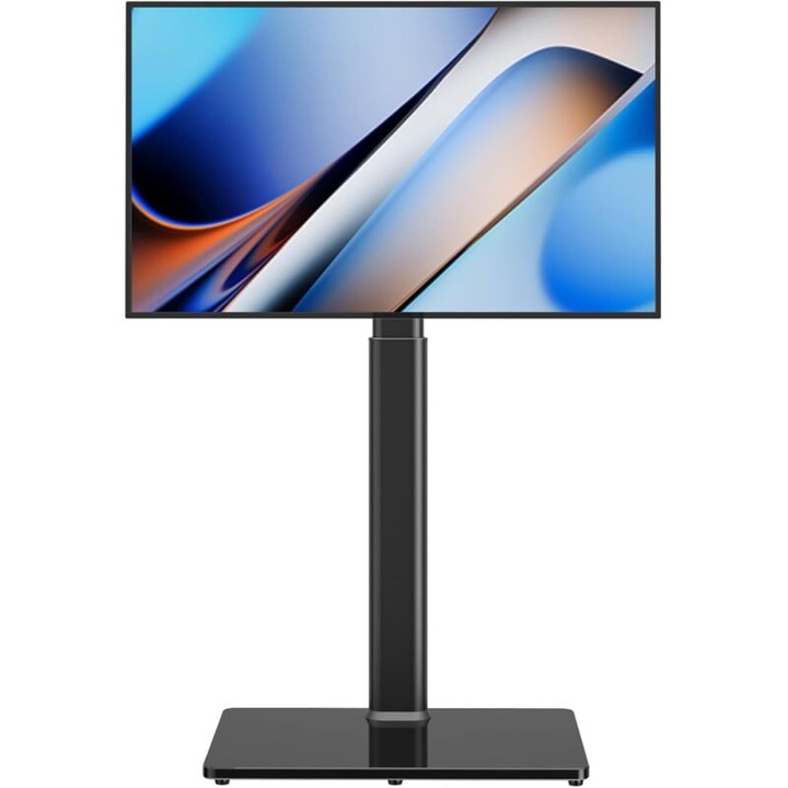 Suport TV de podea, 27-65 inch, 40kg, sticla securizata, ajustabil in inaltime, rotire 70 grade, VESA maxim 400x400mm