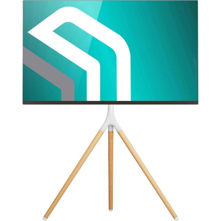 Suport TV din lemn, pentru televizoare 32"-65", capacitate 35 kg, inaltime ajustabila, alb