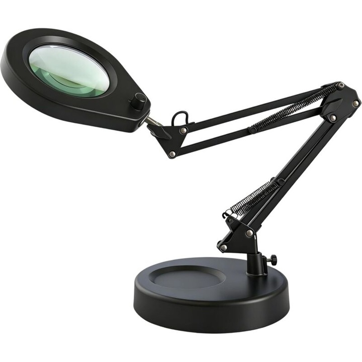 Lupa cu suport si clema, 105mm, 5x, iluminare reglabila, 72 LED-uri, 10 niveluri de luminozitate, brat pivotant ajustabil