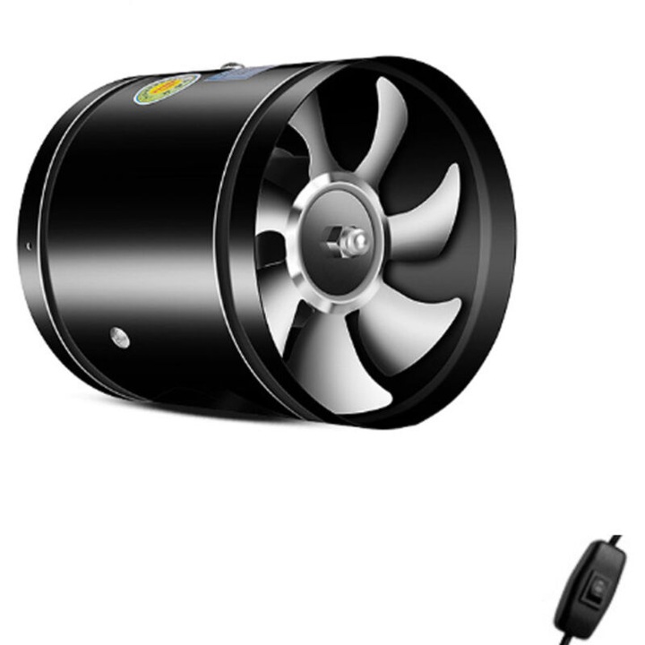 Axiális csőventilátor 40W, O 150 mm, fém, fekete, fürdőszobába, konyhába, üvegházba, garázsba