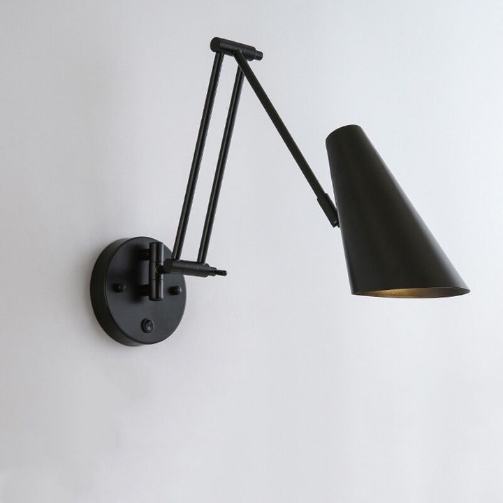 Aplica de perete, E27, neagra, design retro-modern, usor de instalat