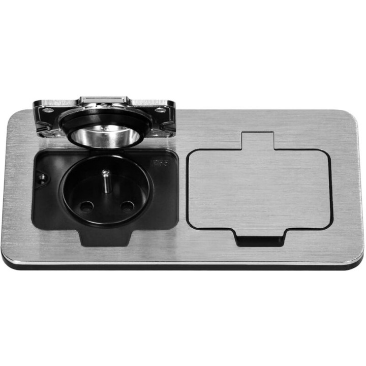 Двоен външен контакт, тип E, защита IP55, 166x90x42.4mm, сребрист
