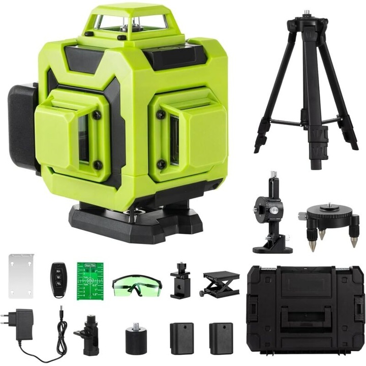 Nivel laser 360, verde, auto-nivelare, 16 linii, cu telecomanda, set cu trepied