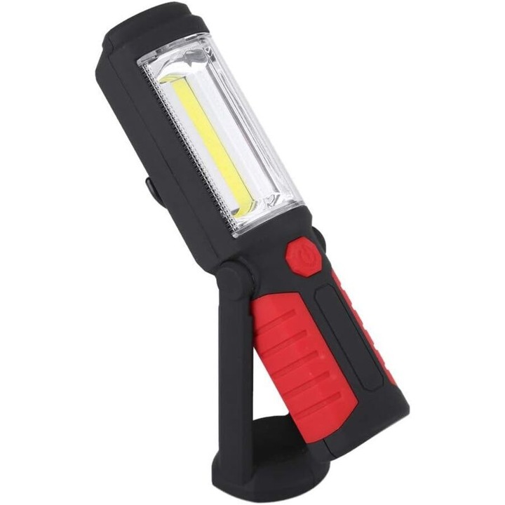 Lanterna LED reincarcabila, multifunctionala, cu suport magnetic, design pliabil, rosie, 2200 mAh