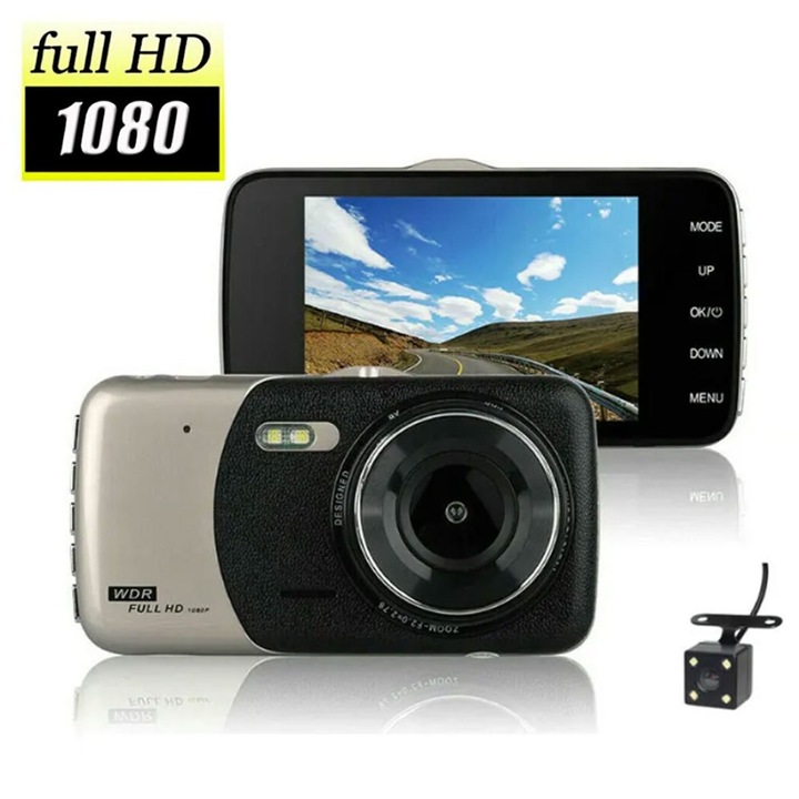 Видеорегистратор с две камери, TheMaster, Full HD 1080P, 170° зрителен ъгъл, Bluetooth
