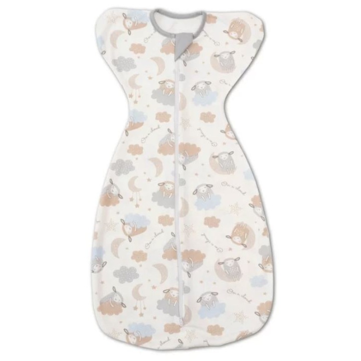 Sistem de infasat bebe Kidizi Swaddel Confort On a Cloud Pastel 0-4 luni – anti reflex Moro, 100% bumbac, fermoar dublu, 0.5 TOG