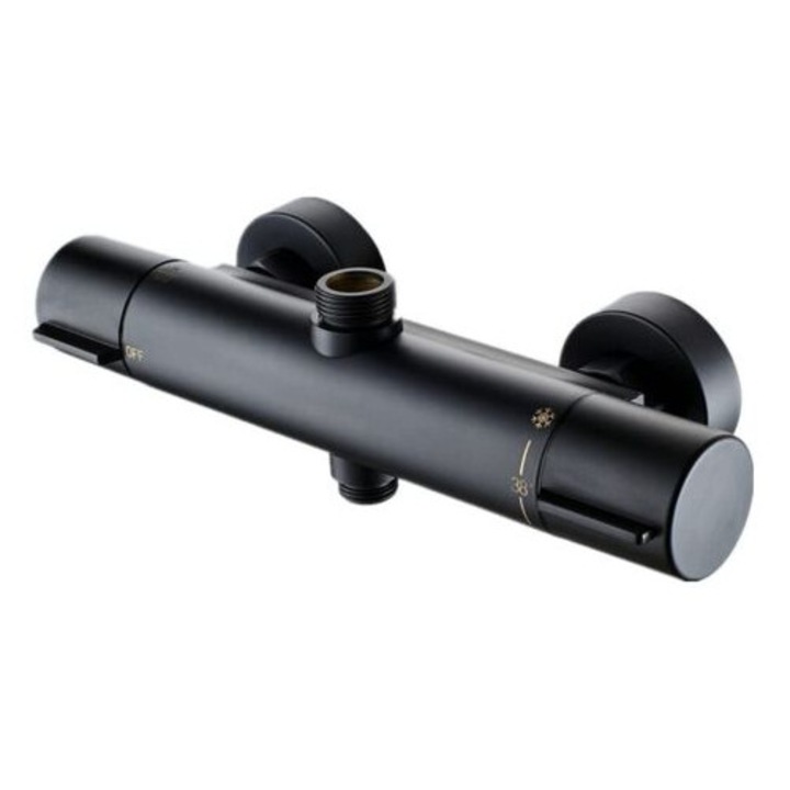 Termosztatikus zuhanycsaptelep, két kimenet G 1/2" és 3/4" BSP, pontos hőmérséklet-szabályozás, krómozott