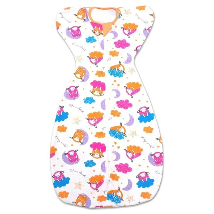 Sistem de infasat bebe Kidizi Swaddel Confort On a Cloud 0-4 luni – anti reflex Moro, 100% bumbac, fermoar dublu, 0.5 TOG