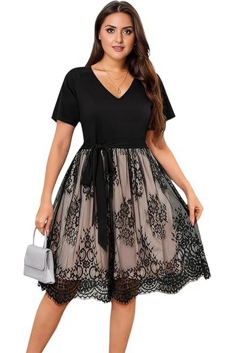 Rochie maxi dantela LapaPlus, negru, marime XL