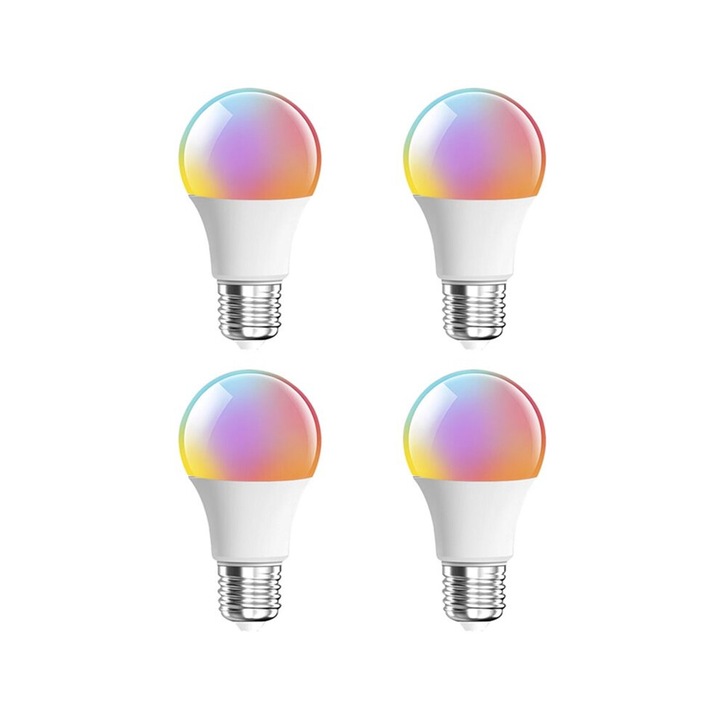 4 db RGB Intelligens LED Izzó Készlet, 15W, Többszínű, E27