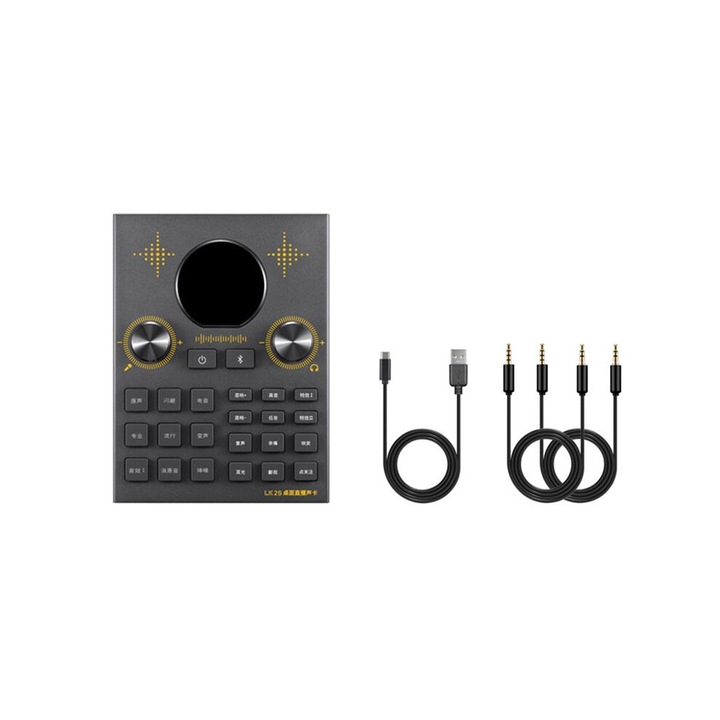 Audió keverő, 16x12x2,5cm, fekete, szett audio kábellel és USB adatkábellel