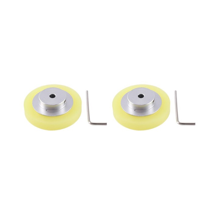 Set 2 bucati, roti encoder industriale 60mm x 6mm, din aluminiu si poliuretan, grosime 10mm, galben, 2 x roti + 2 x chei