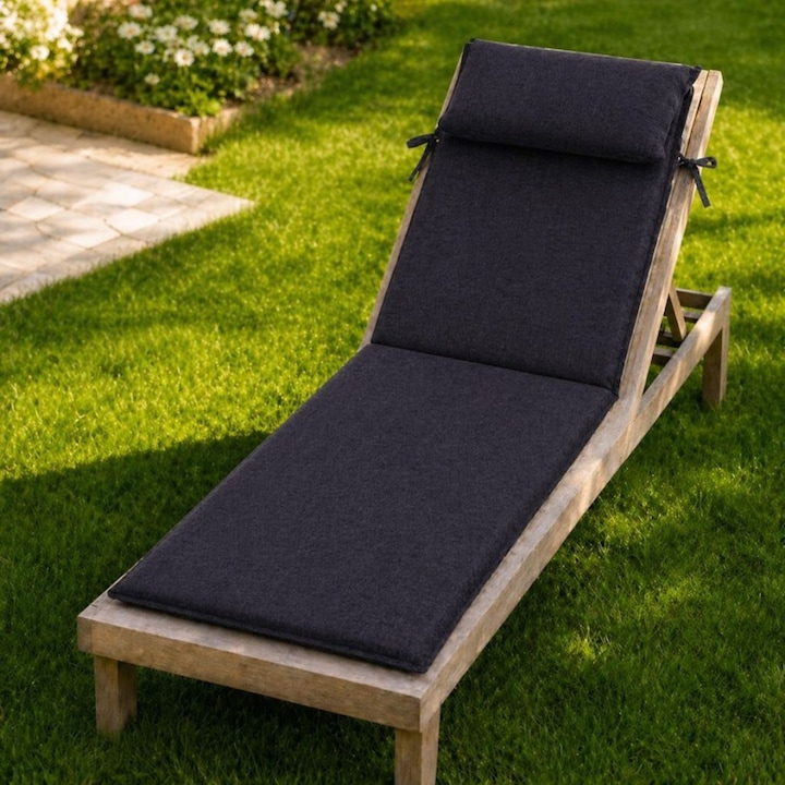 Saltea sezlong gradina pliabila, 60x190 cm, cu perna reglabila si husa detasabila, Lenjerii Deosebite, Negru