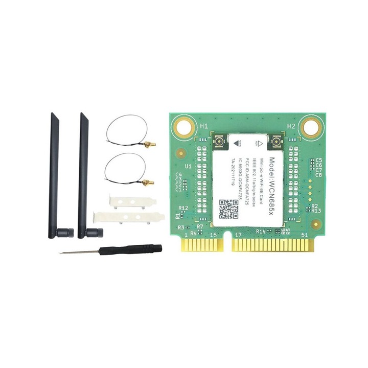 Модул Wi-Fi NFA725 WCN685 WIFI6E AX6000 2,4 GHz 5 GHz 6 GHz, PCI-E, комплект антена 8 DB, зелен