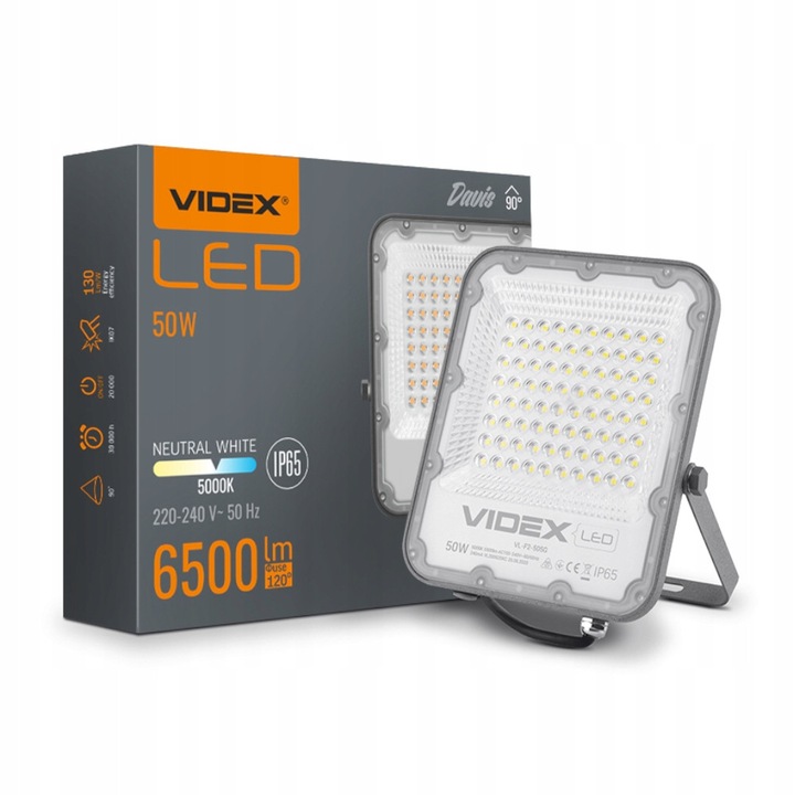 LED прожектор 50W, 6500lm, IP65, алуминий, 5000K, лесен монтаж