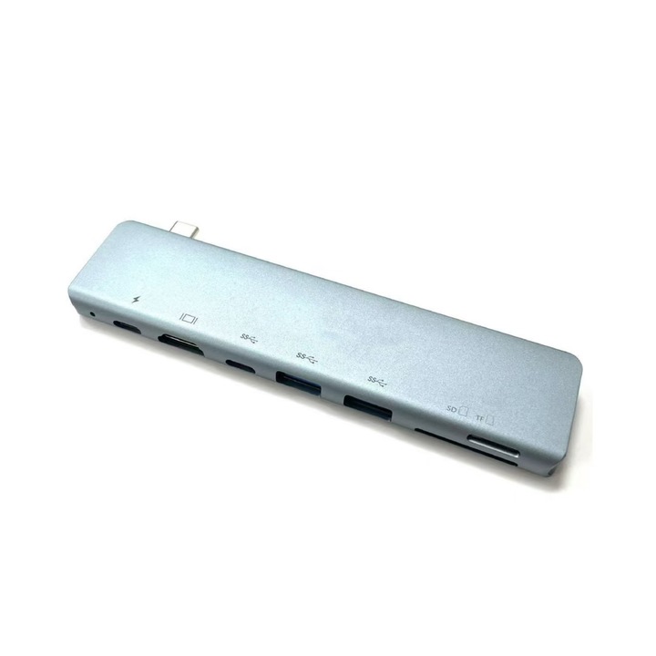 Dokkolóállomás USB C 7 az 1-ben, 4k HDMI, 2x USB3.0, 2x TypeC adatport, 1 x AUX port, 2x SD/TF