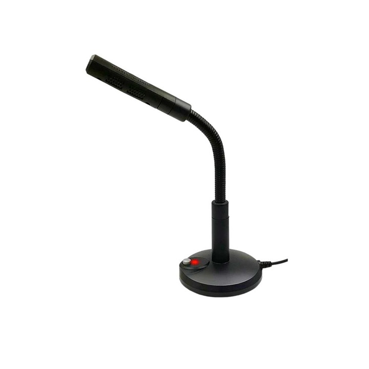 Omnidirekcionális USB asztali mikrofon PC-hez, némító gombbal, 360°-ban állítható flexibilis karral, plug-and-play illesztőprogramok nélkül, műanyag, fekete, 1 db