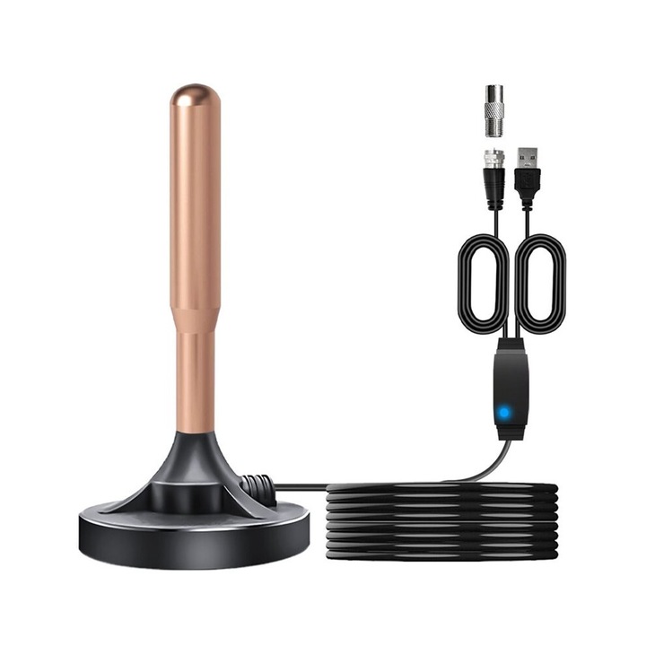 Antena TV digitala 4K, receptie HDTV, design elegant, interior/exterior, 30 dB, 5m cablu