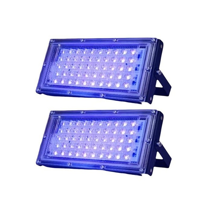 2 db LED UV 50 W-os reflektor szett, IP65, 205x100mm, ultraibolya szín