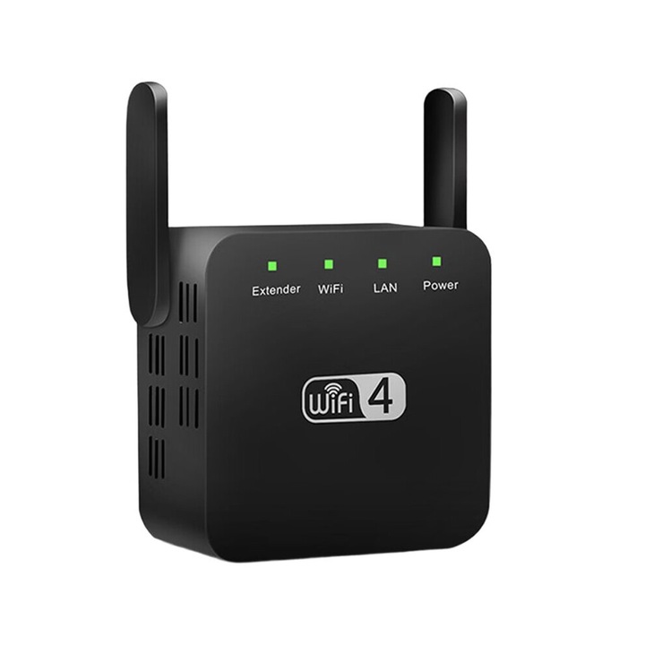 Repetor WiFi 300Mbps 2.4GHz negru 2x2dBi 10x10cm set