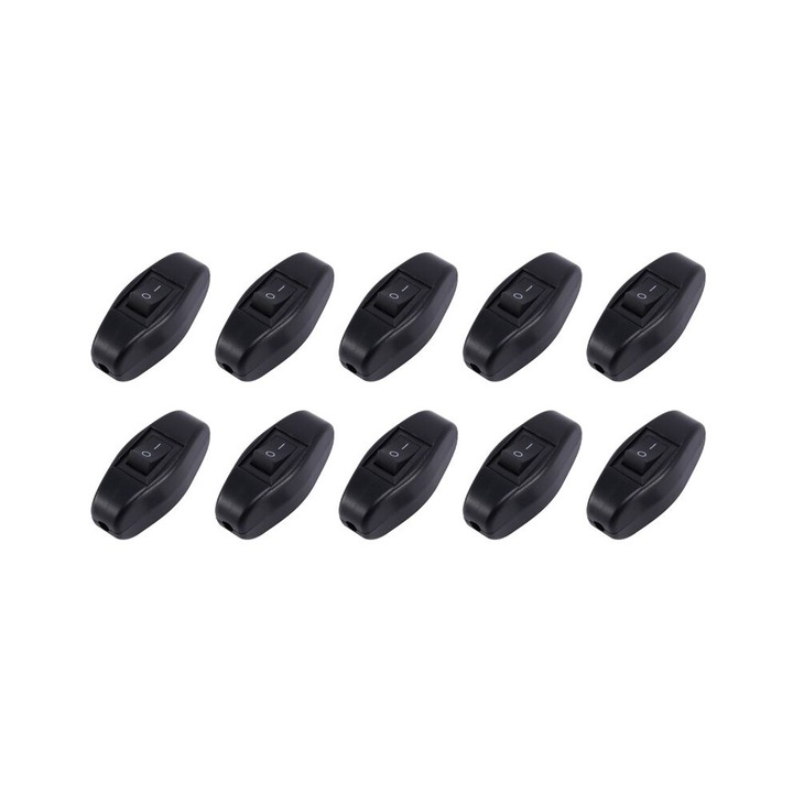 Készlet 10 Fekete Zsinóros Kapcsoló 10A/125VAC 6A/250VAC 52x26x28mm