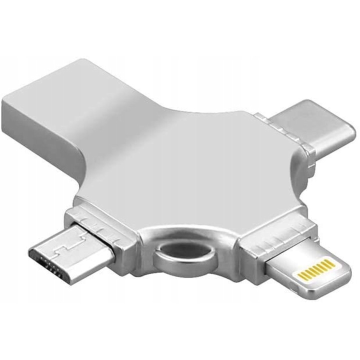 USB памет 4 в 1 P&S 128GB, USB + Lightning интерфейс, 44x40x5mm, отключване с пръстов отпечатък