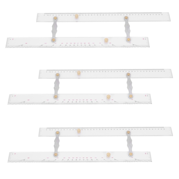 Set 3X rigle paralele pentru cartografie, 450mm, transparent