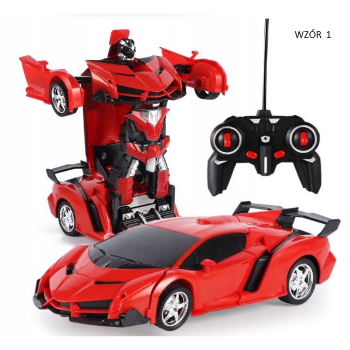 Robot de jucarie 2 in 1 Perfectlife, transformabil, rosu, cu efecte luminoase si sonore, set complet