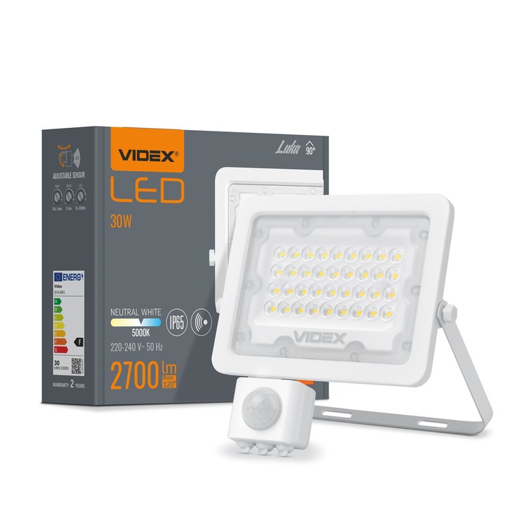 LED Прожектор 30W 2700Lm 5000K с PIR сензор, IP65