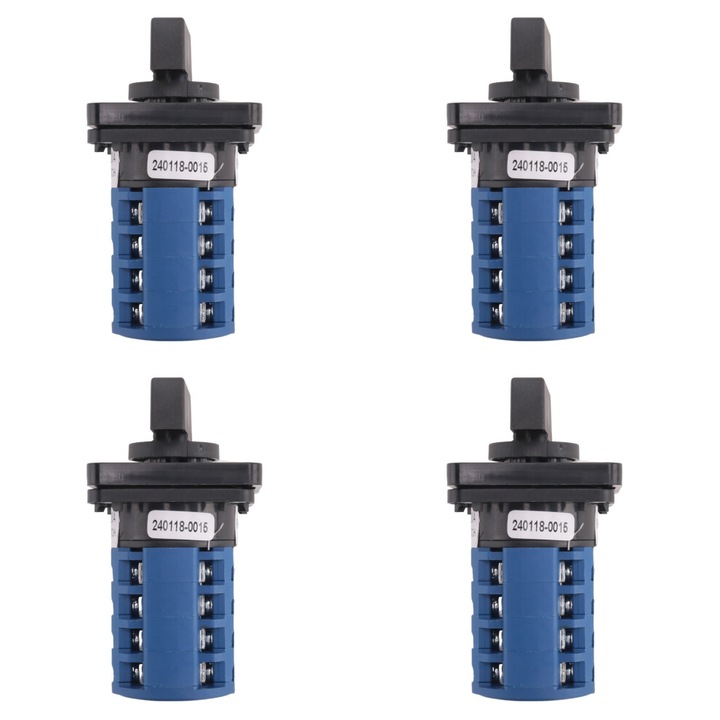 4 db Forgókapcsoló Készlet, 3 Állású, 20A 500V, Kétsebességes Motorvezérléshez, 36mm, Műanyag és Fém