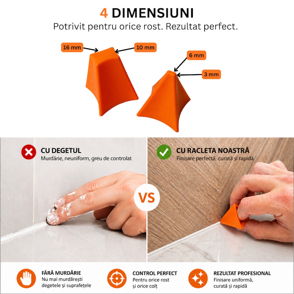 Racleta silicon pentru rosturi. Forma ergonomica. 4 grosimi (3-6-10-16 ...