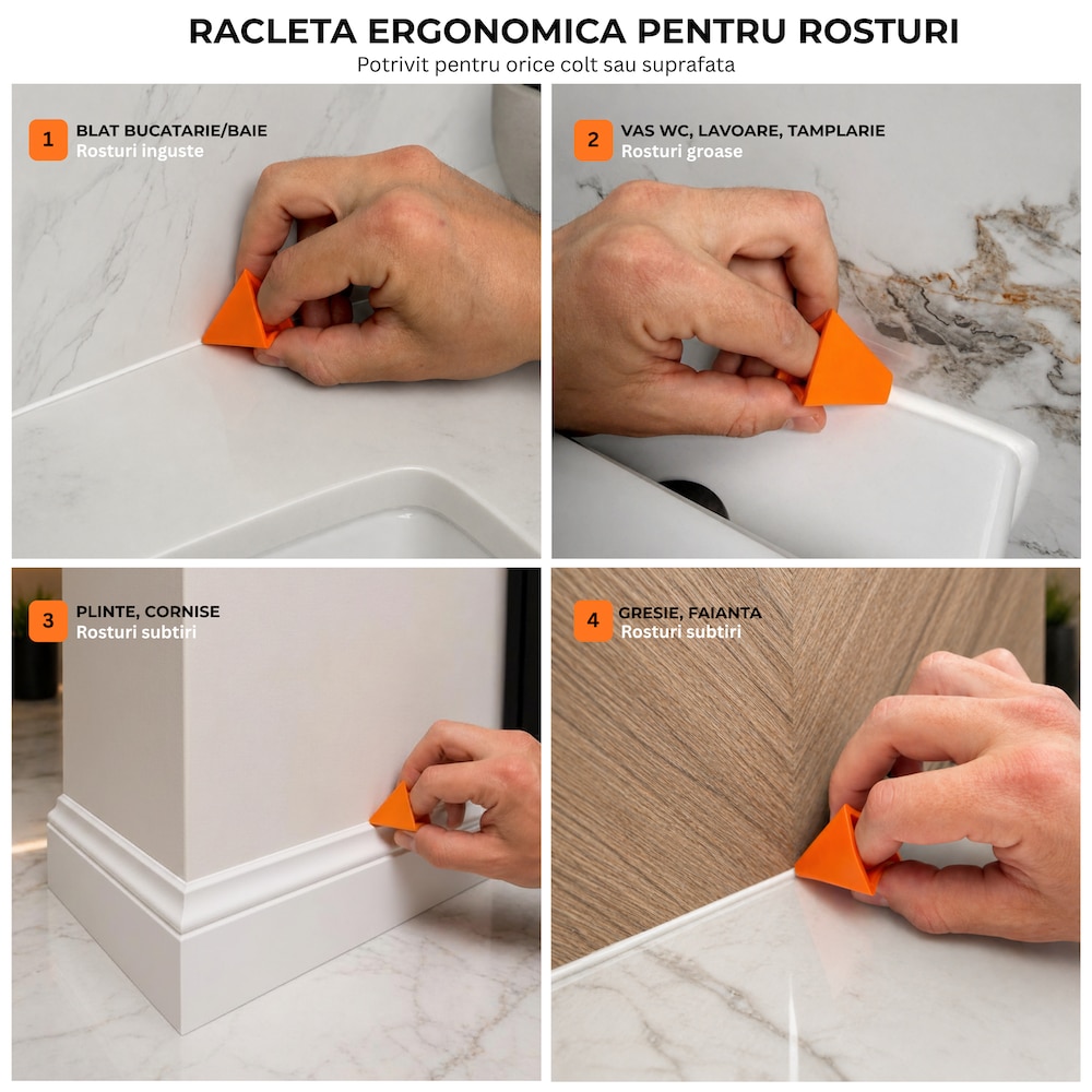 Racleta silicon pentru rosturi. Forma ergonomica. 4 grosimi (3-6-10-16 ...