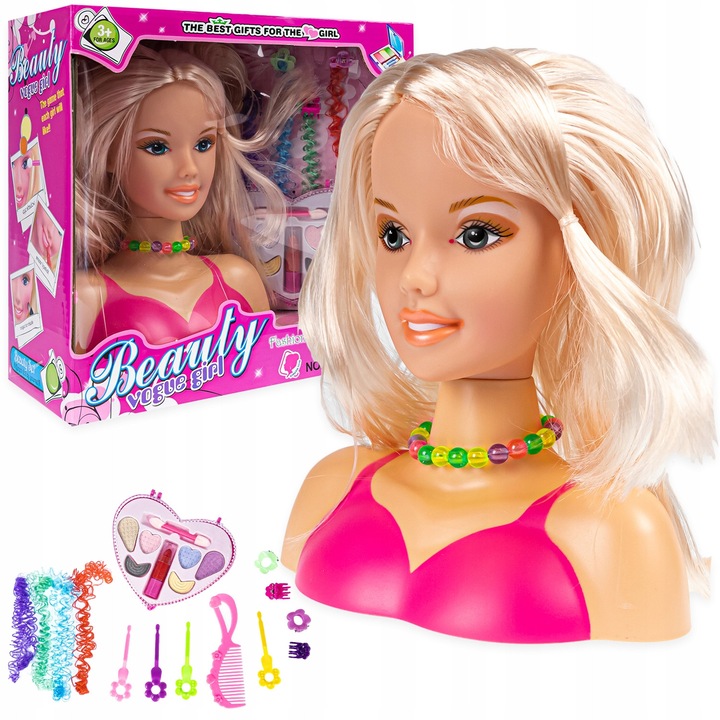 Кукла глава за прически и грим за деца, click4TOYS, с аксесоари, многоцветна, 20x18,5x9,5см
