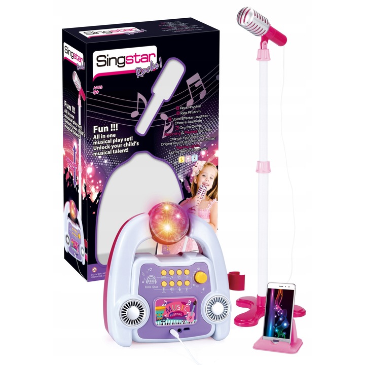 Gyermek karaoke szett, click4TOYS, mikrofonnal, erősítővel, fényeffektusokkal, 5 év+