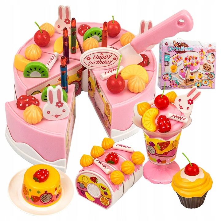 Tort de taiat pentru copii, click4TOYS, set 75 elemente, multicolor, 15x4.5cm