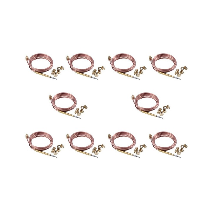 Set 10 piese termocuplu universal 1500mm pentru aragaz, M6x0.75, cu 50 piulite, culoare aurie